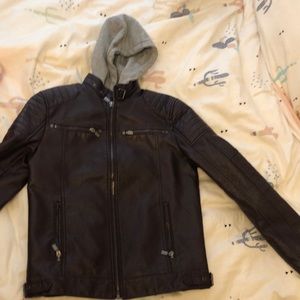 A leather hoodie jacket